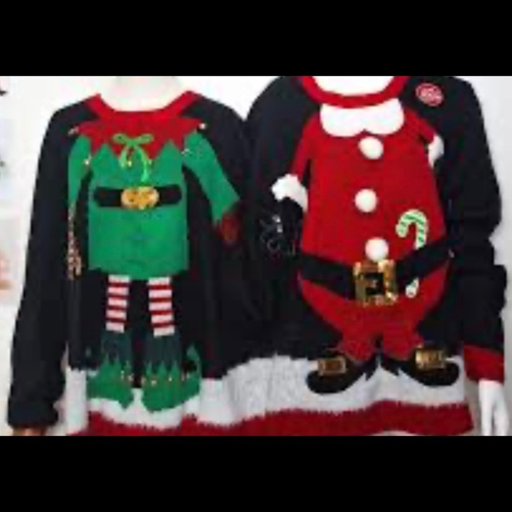 Christmas Two People Elf & Santa Novelty Couples Sweater NEW Size L Ugly Sweater